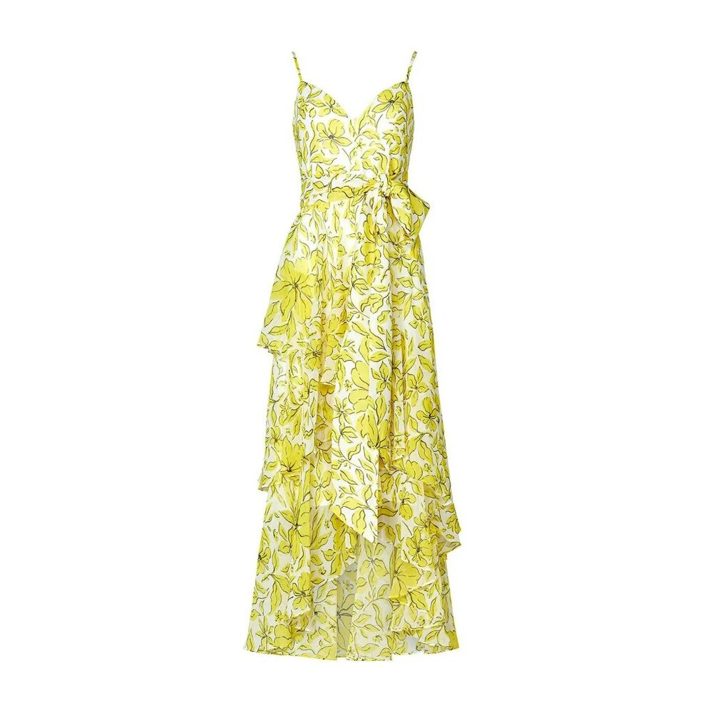 GORGEOUS *Badgley Mischka* Yellow Mixed Print Ruffle Hem Dress | Size 0 | EUC - Picture 5 of 5